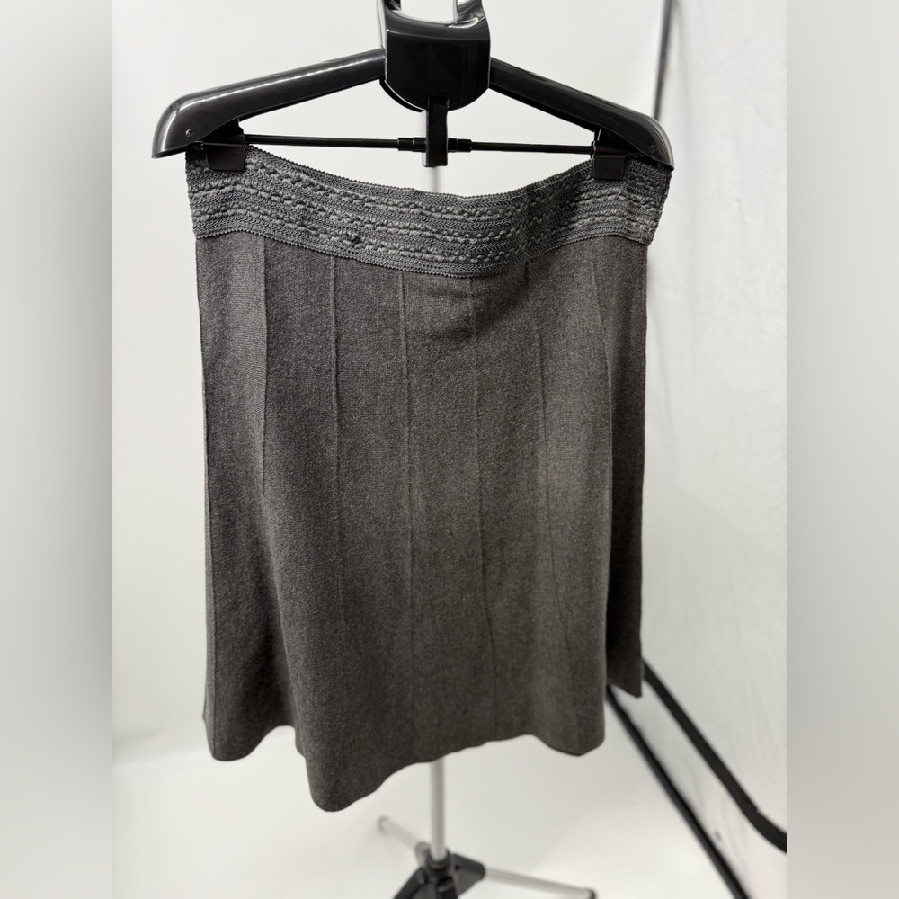 Lapis Gray Wool Flared A-Line Wool Trim Women Waist Band Skirt 2 X